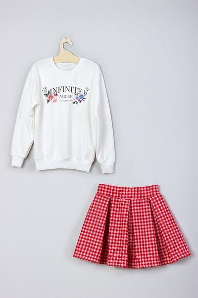 ADA BEBEK ÇOCUK New Season Style Patterned Skirt Sweat Set