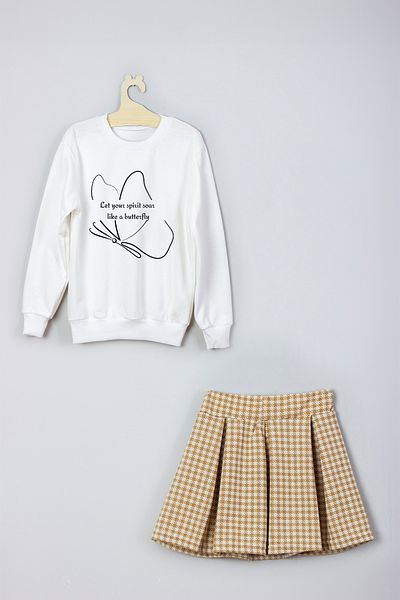 ADA BEBEK ÇOCUK New Season Butterfly Printed Skirt Sweat Set