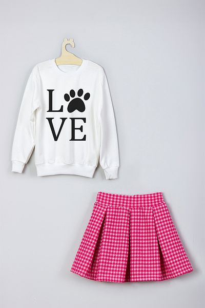 ADA BEBEK ÇOCUK New Season Cute Paw Patterned Skirt Sweat Set