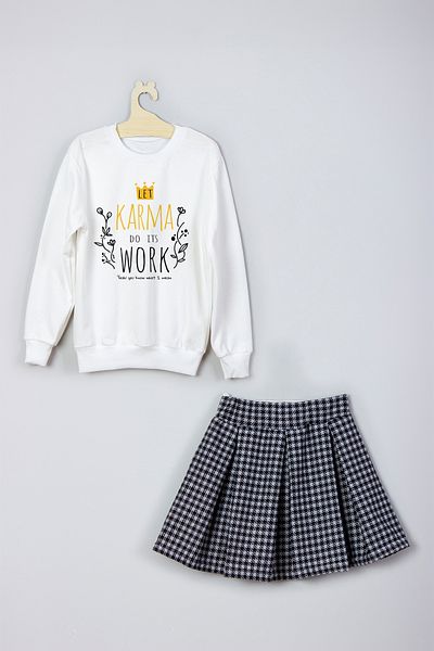ADA BEBEK ÇOCUK Stylish Printed Skirt Sweat Set