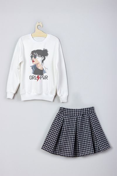 ADA BEBEK ÇOCUK New Season Girl Power Trend Printed Skirt Sweat Set