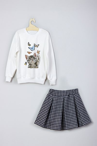 ADA BEBEK ÇOCUK New Season Style Patterned Skirt Sweat Set