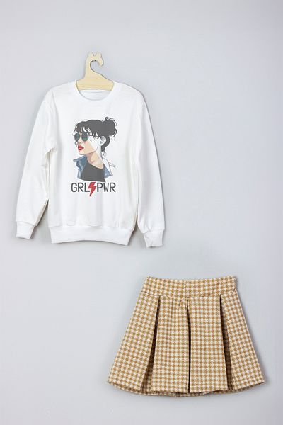 ADA BEBEK ÇOCUK New Season Girl Power Trend Printed Skirt Sweat Set