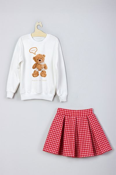 ADA BEBEK ÇOCUK New Season Smile Teddy Patterned Skirt Sweat Set