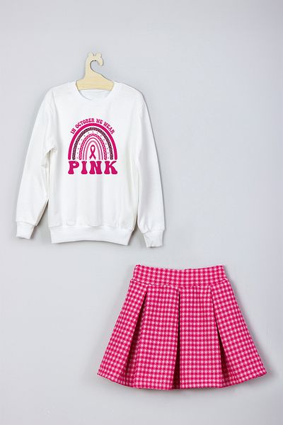 ADA BEBEK ÇOCUK New Season Rainbow Pink Printed Skirt Sweat Set