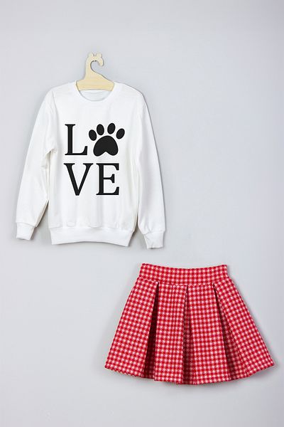 ADA BEBEK ÇOCUK New Season Cute Paw Patterned Skirt Sweat Set
