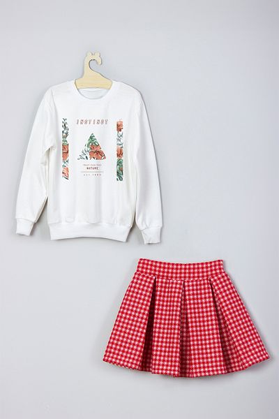 ADA BEBEK ÇOCUK New Season Patterned Style Skirt and Sweat Set