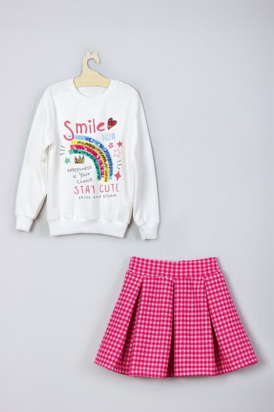 ADA BEBEK ÇOCUK New Season Rainbow Pattern Style Printed Skirt Sweat Set
