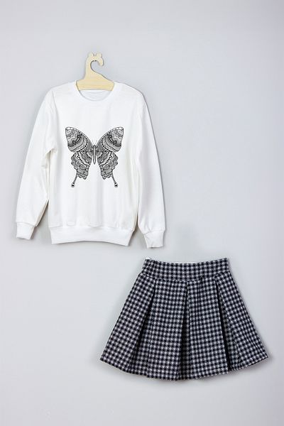 ADA BEBEK ÇOCUK New Season Butterfly Printed Skirt Sweat Set