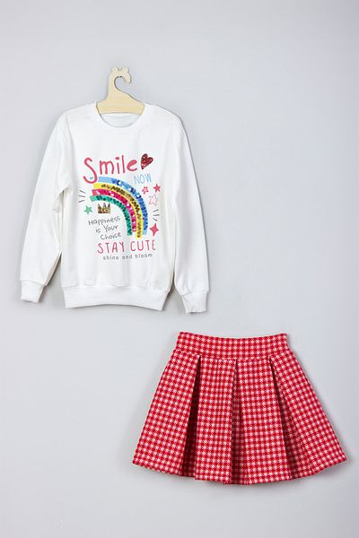 ADA BEBEK ÇOCUK New Season Rainbow Pattern Style Printed Skirt Sweat Set