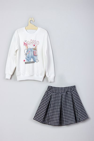 ADA BEBEK ÇOCUK Stylish Patterned Skirt Sweat Set