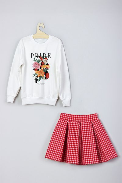 ADA BEBEK ÇOCUK New Season Pride Style Patterned Skirt Sweat Set