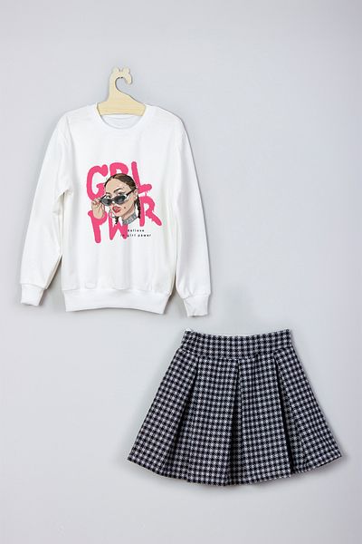 ADA BEBEK ÇOCUK New Season Girl Power Patterned Skirt Sweat Set