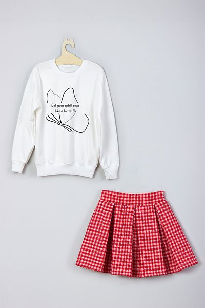 ADA BEBEK ÇOCUK New Season Butterfly Patterned Sweat Skirt Set
