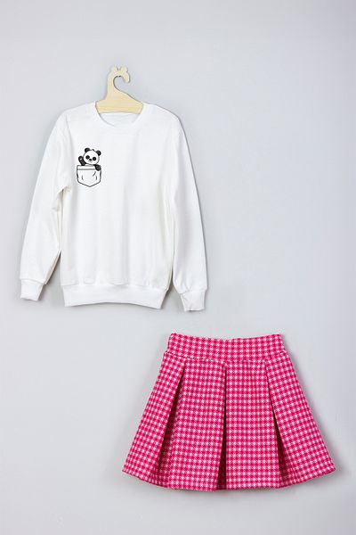 ADA BEBEK ÇOCUK New Season Panda Printed Pocket Skirt and Sweat Set