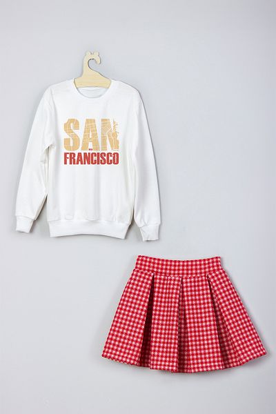 ADA BEBEK ÇOCUK New Season Patterned Skirt Sweat Set