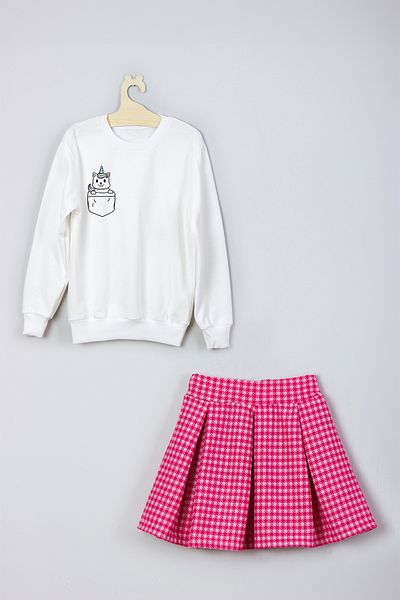 ADA BEBEK ÇOCUK New Season Pocket Unicorn Printed Skirt Sweat Set