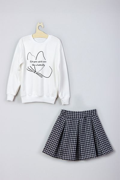 ADA BEBEK ÇOCUK New Season Butterfly Printed Skirt Sweat Set