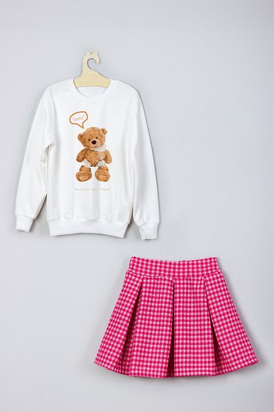 ADA BEBEK ÇOCUK New Season Smile Teddy Patterned Skirt Sweat Set