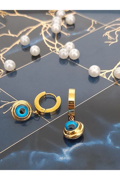 blackdıamondaksesuar Steel Non-Tarnish Color-Tossing Dangle Evil Eye Beaded Earrings