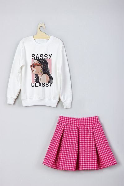 ADA BEBEK ÇOCUK New Season Sassy Classy Patterned Skirt Sweat Set