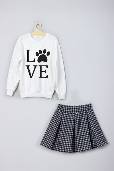 ADA BEBEK ÇOCUK New Season Cute Paw Patterned Skirt Sweat Set