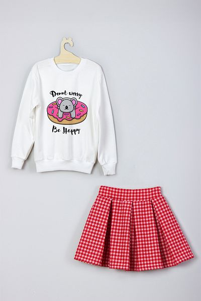 ADA BEBEK ÇOCUK New Season Cute Koala Patterned Skirt Sweat Set