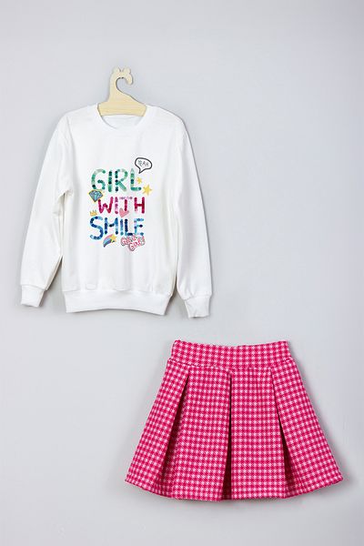 ADA BEBEK ÇOCUK New Season - Girl With Smile Printed Sweat Suit and Skirt