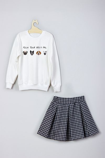 ADA BEBEK ÇOCUK New Season Cute Friends Patterned Skirt Sweat Set