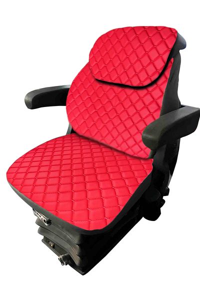 Binbir Trend Large Type - Cabin Tractor Seat Cover-3 Pieces- Quilted Leather- Red - Bk3-105