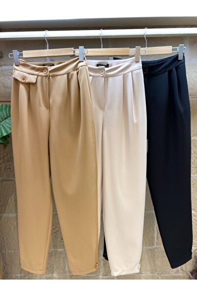 Dali Giyim İthal Scuba Krep Kumaş Önden Pensli Paçası Düğmeli Şalvar Pantolon