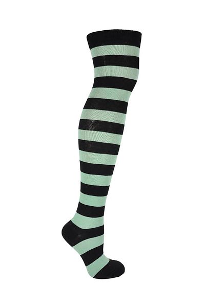 TİSTA Women's Green Black Striped Quality Cotton Knee High Socks