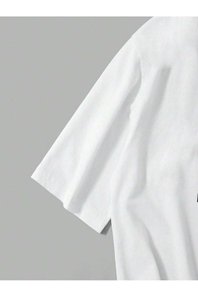 Jose Clothing Μπλουζάκι Unisex Λευκό εμπριμέ από οργανικό βαμβάκι Oversize κοντό μανίκι