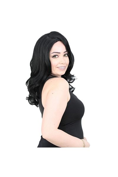 KONAK PERUK Medium Wavy Black Synthetic Fiber Wig - No Bangs