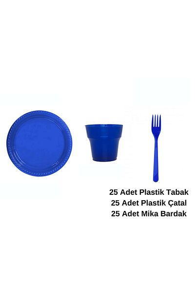 Ambalaj Evi Plate Set Plastic Party Plate Set Navy Blue 75 Pieces