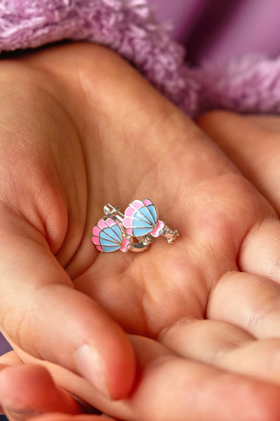 Elika Silver İstiridye Model 925 Ayar Gümüş Çocuk Küpesi