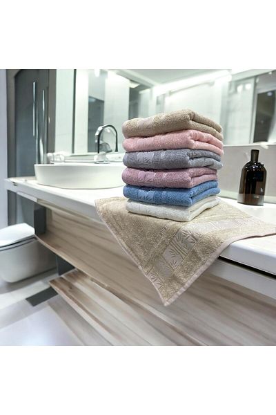 by ballı biocotton 6-Piece Bamboo Hand Face Towel Set 100% Cotton 50x90 Size (Soft Texture for Sensitive Skin)