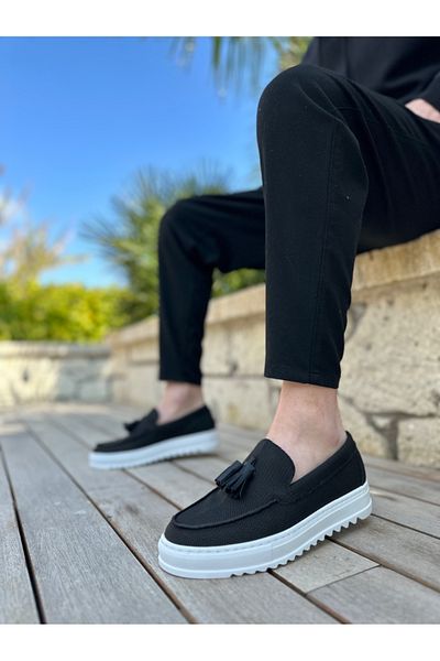 BOA BA0154 Laceless High Sole Linen Black Color Tassel Men's Shoes