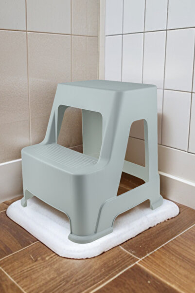Melkan Home Çift Basamaklı Buz Gri Tabure - Büyük Boy Basamaklı Tabure - 2 Basamaklı Mutfak Banyo Taburesi