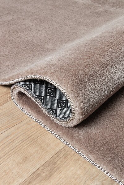 Valery Home Vl Oval Comfort Overloklu Peluş Halı Kahverengi