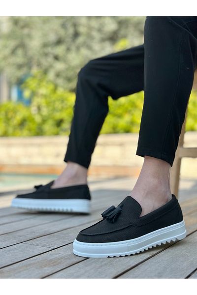 BOA BA0154 Laceless High Sole Linen Black Color Tassel Men's Shoes