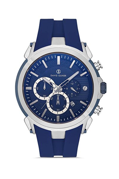 DAVID GUNER Silver Coated Blue Silicone Strap Men's Wristwatch