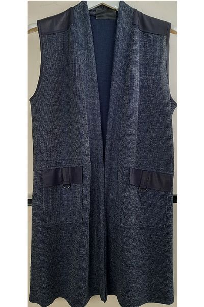 N.Y.YILDIZ STAR CYLONIC MODELED LEATHER DETAIL BUTTONLESS LARGE SIZE MOTHER'S VEST