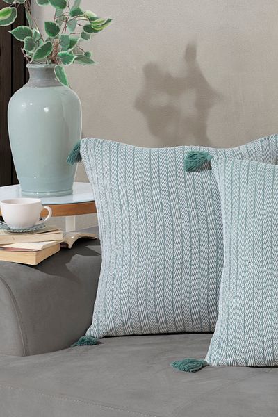 Lux Touch Κάλυμμα μαξιλαριού Vera Olive Green 2 τεμαχίων - Μαξιλάρι με φούντα με φερμουάρ 45x45 cm