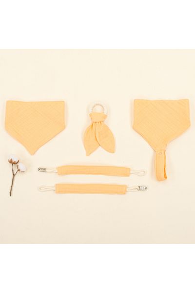 Yunikobaby Drooling Bib - Teether - Pacifier Strap - Four Layer Muslin - Salmon