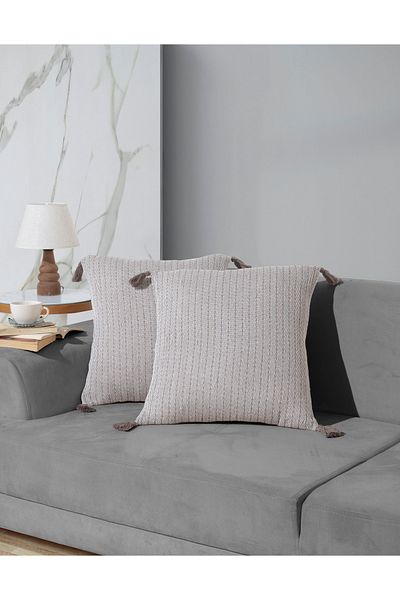 Lux Touch Комплект от 2 възглавници с помпони Vera Brown, 45x45 см, калъфка за възглавница с цип и пискюли