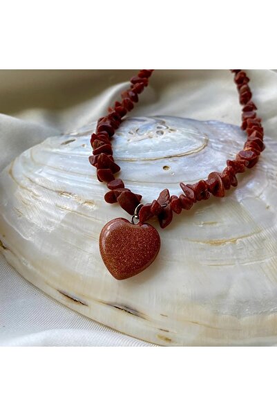 Elifsu Jewelry قلادة على شكل قلب برتقالي من حجر النجمة (صناعي)
