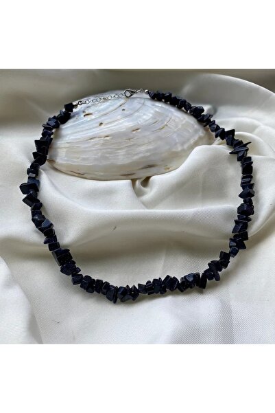 Elifsu Jewelry قلادة من الحجر المكسور باللون الأزرق الداكن (الاصطناعي)