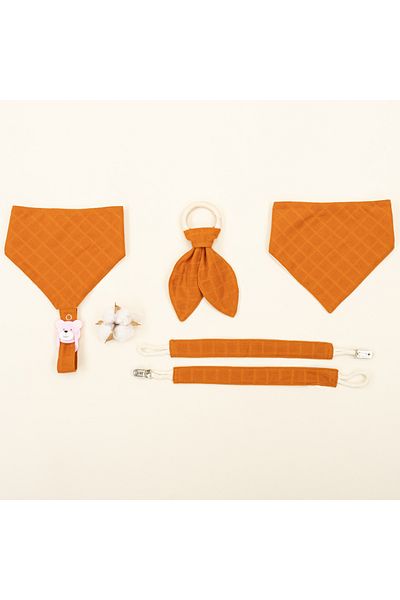 Yunikobaby Drooling Bib - Teether - Pacifier Strap - Tile Muslin