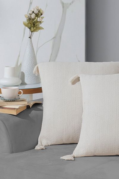 Lux Touch Κάλυμμα μαξιλαριού Vera Ecru 2 τεμαχίων - 45x45 cm, Σετ μαξιλαριού με φερμουάρ και φούντα